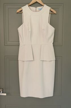 Flattering Sleeveless Sheath Peplum dress by Antonio Melani 8 Fully lined Tan